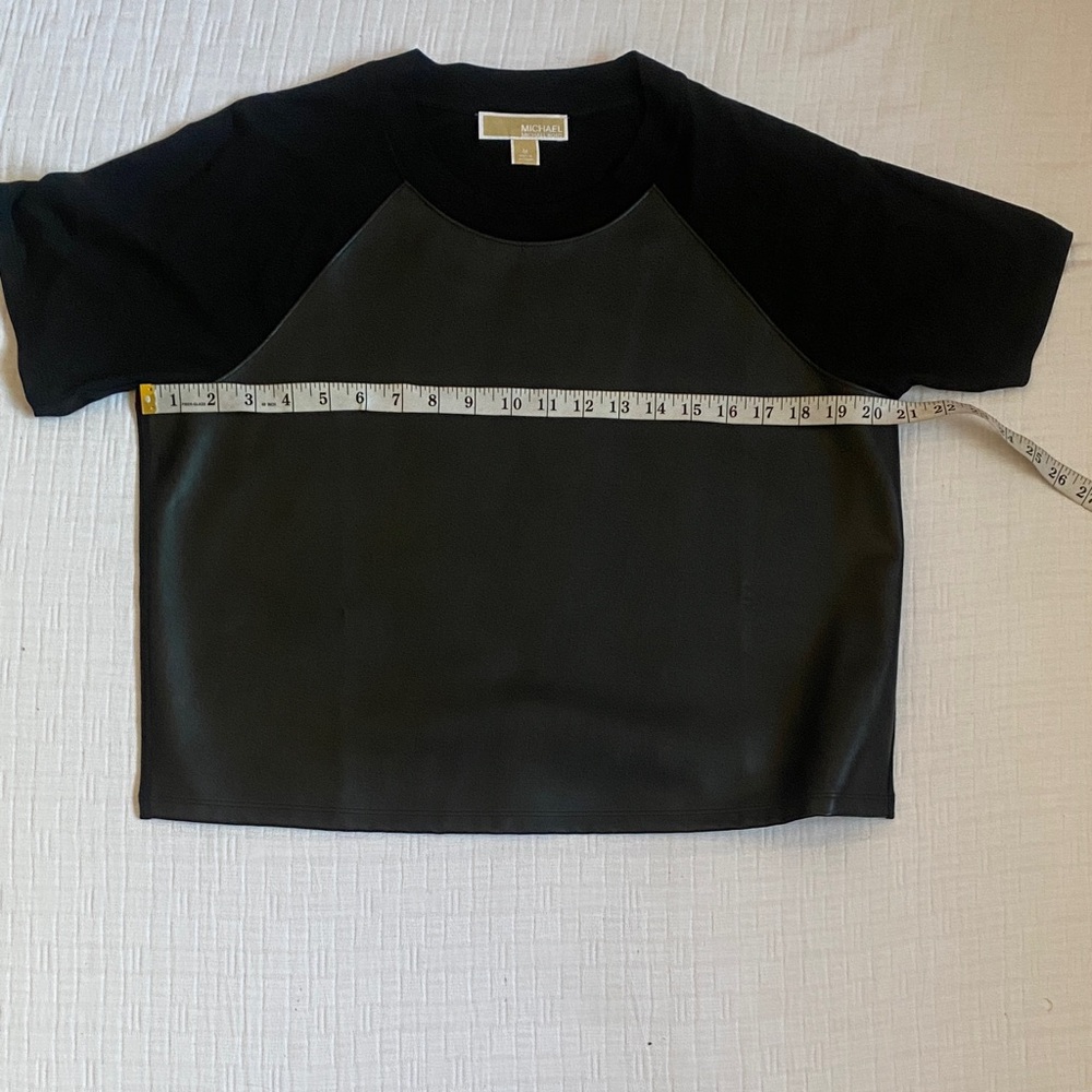 MICHAEL KORS Black Faux Leather Short Sleeve Top - Picture 6 of 9